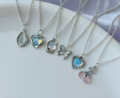 Trendy Silver AD Charm Pendant Necklaces (Pack of 6)