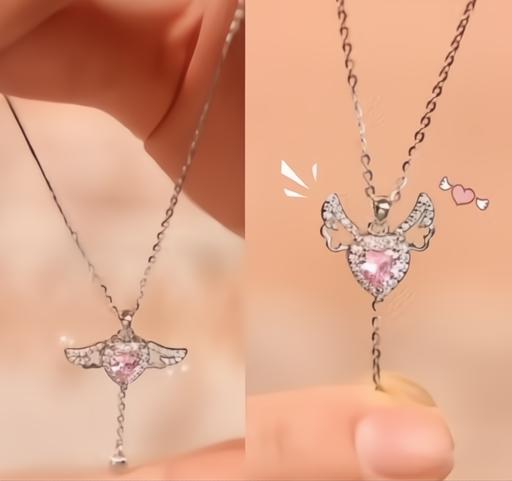 Silver Plated Chain with Heart Angel Wings Pendant