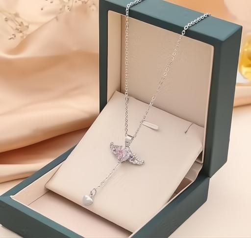 Silver Plated Chain with Heart Angel Wings Pendant