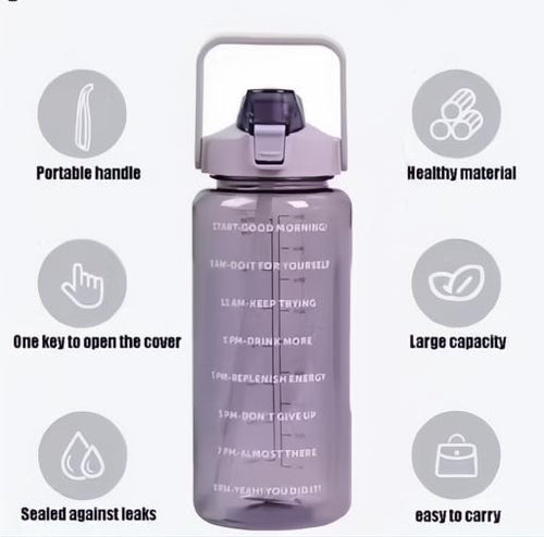 2-Litre Motivational Water Bottle with Time Markings | Large Sports Bottle with Straw