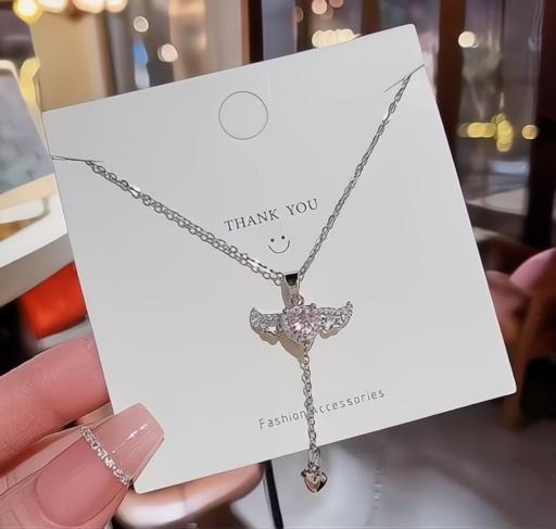Silver Plated Chain with Heart Angel Wings Pendant